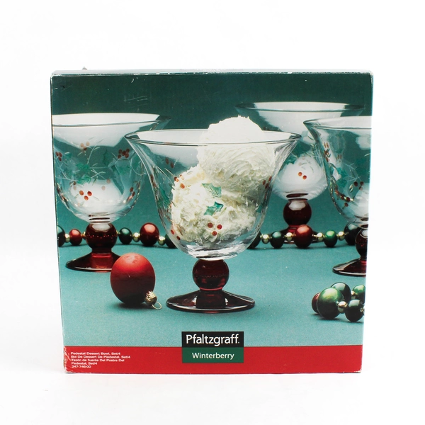Set Of 4 Pfaltzgraff Winterberry Hand Painted Footed Dessert Bowls Glassware