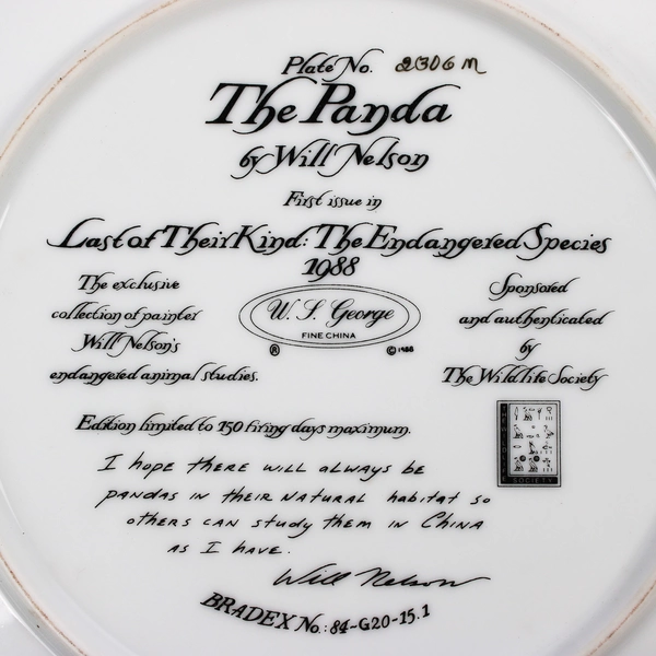 W.S. George Last of Their Kind Panda First Issue Collector's Plate 1988