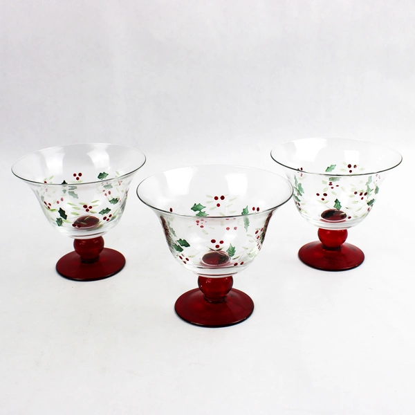 Set Of 3 Pfaltzgraff Winterberry Hand Painted Footed Dessert Bowls