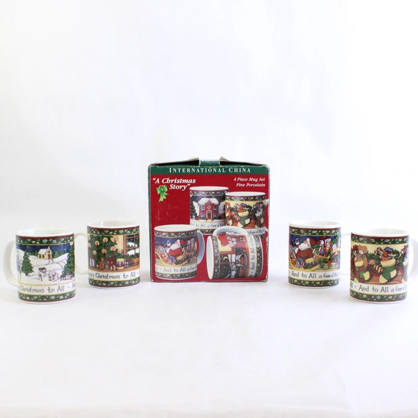 Set Of 4 International China A Christmas Story Pattern Ceramic Mugs