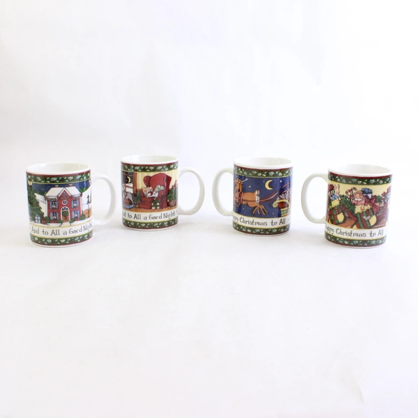 Set Of 4 International China A Christmas Story Pattern Ceramic Mugs