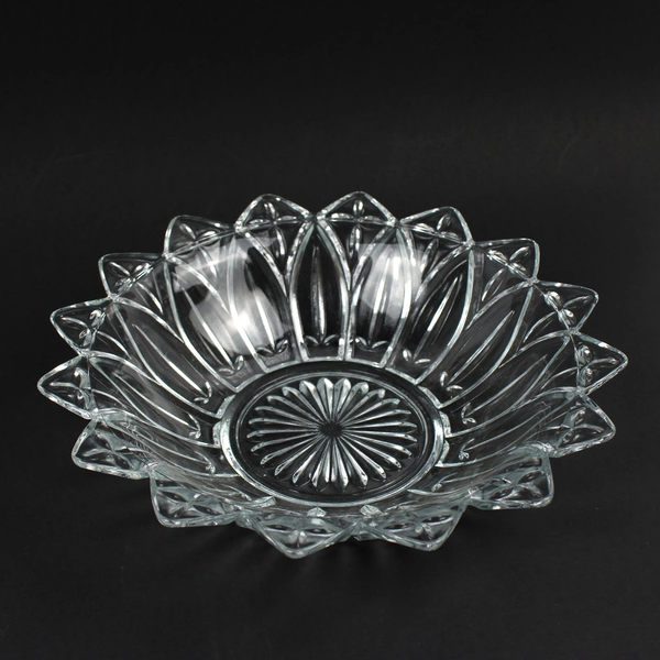 MCM Vintage Federal Glass Clear Starburst Sunflower Bowl 10"