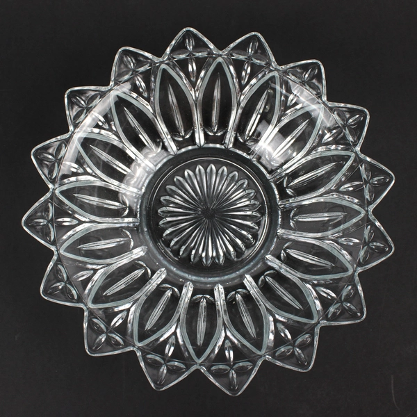 MCM Vintage Federal Glass Clear Starburst Sunflower Bowl 10"