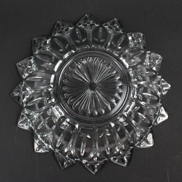 MCM Vintage Federal Glass Clear Starburst Sunflower Bowl 10"