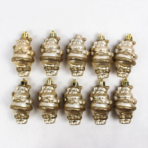 Lot of 10 Vintage Gold Glitter Santa Claus Ornaments
