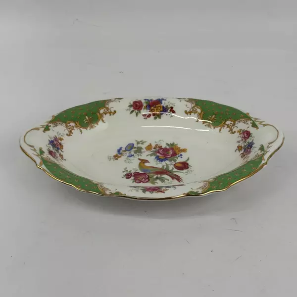 Vintage 1970s Paragon Rockingham Green Oval Vegetable Bowl 10 inch