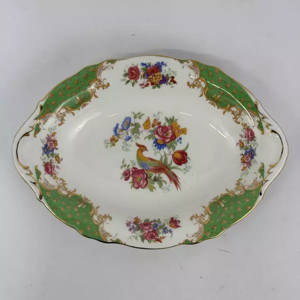 Vintage 1970s Paragon Rockingham Green Oval Vegetable Bowl 10 inch