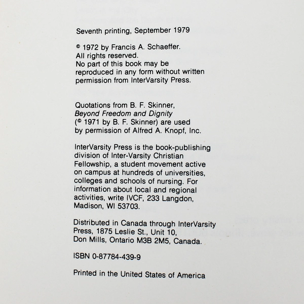 Back to Freedom and Dignity Francis A Schaeffer 1979 Paperback Pocket Size