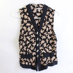 Sage Creek by Liz Ence Black and Beige Floral Button-Front Vest Women's Small