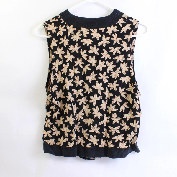 Sage Creek by Liz Ence Black and Beige Floral Button-Front Vest Women's Small