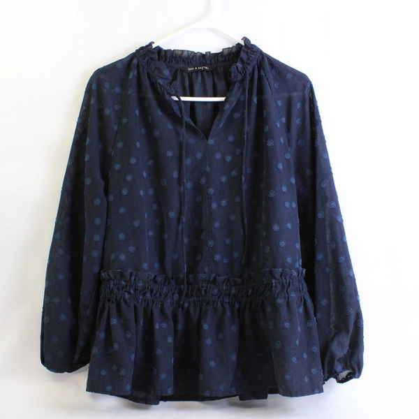 Zac & Rachel Sheer Navy Blue Long-Sleeve Blouse Women's Size Large