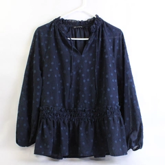 Zac & Rachel Sheer Navy Blue Long-Sleeve Blouse Women's Size Large