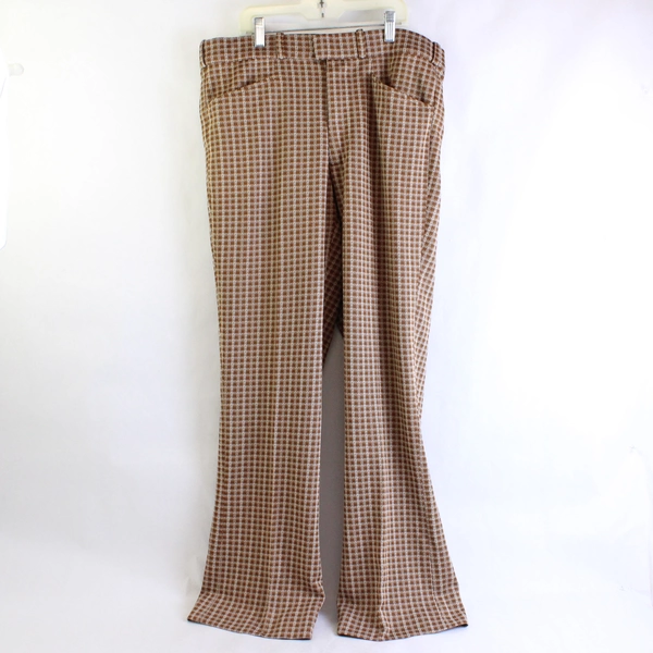 Women's Vintage Handmade Brown Grid Pattern Pants 34" Waist