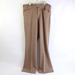 Women's Vintage Handmade Brown Grid Pattern Pants 34" Waist