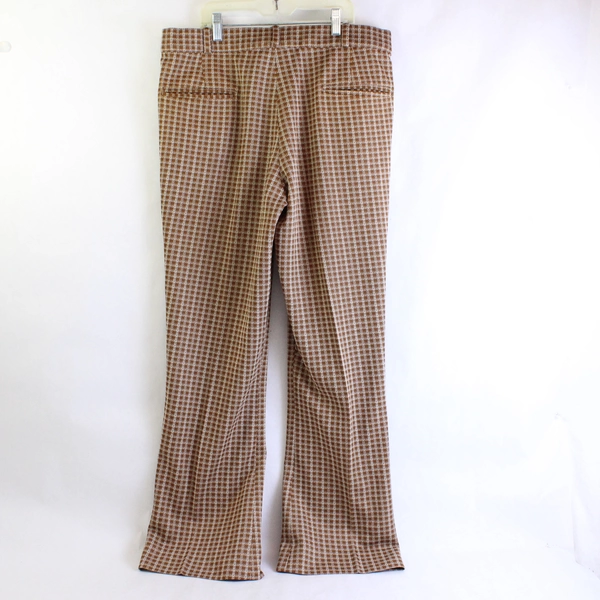 Women's Vintage Handmade Brown Grid Pattern Pants 34" Waist