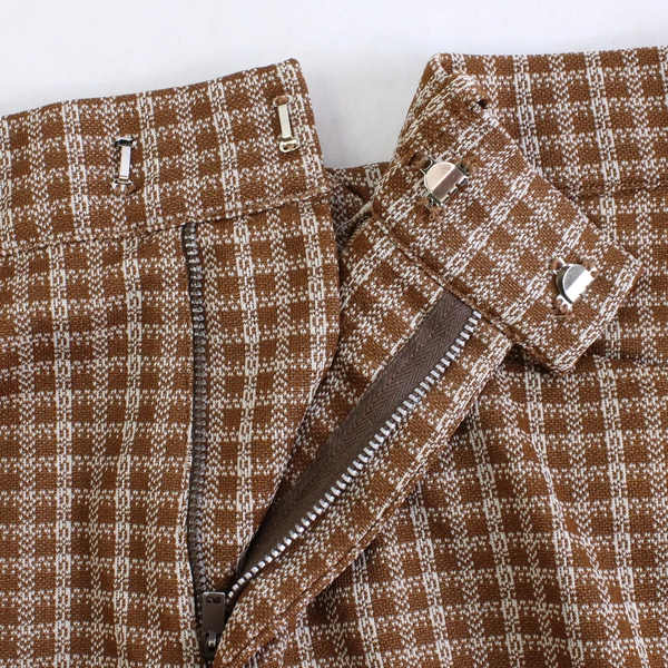 Women's Vintage Handmade Brown Grid Pattern Pants 34" Waist