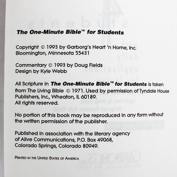 The One Minute Bible 4 Students With Daily Applications For Living 1993 PB