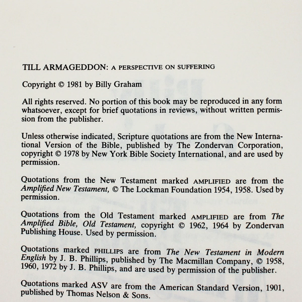 Vintage Till Armageddon by Billy Graham 1981 Hardcover Dust Jacket 