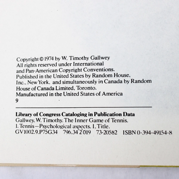 Vintage The Inner Game of Tennis by W Timothy Gallwey 1974 Hardcover DJ