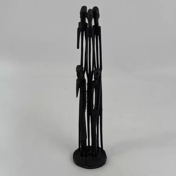 VTG African Folk Art Hand-Carved Ebony Wood Tall Thin Human Figures Sculpture