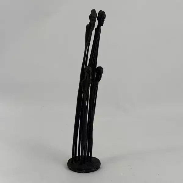 VTG African Folk Art Hand-Carved Ebony Wood Tall Thin Human Figures Sculpture