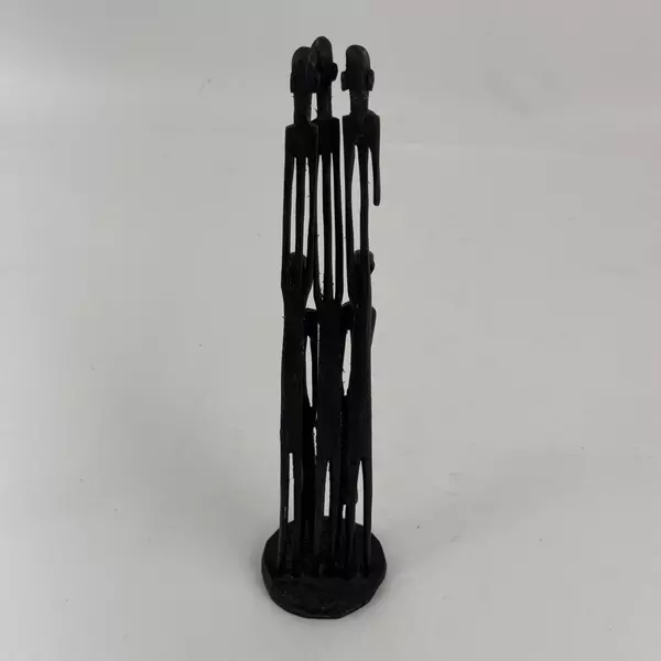 VTG African Folk Art Hand-Carved Ebony Wood Tall Thin Human Figures Sculpture