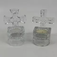 Set of 2 Clear Glass Cross Tealight Candle Holders