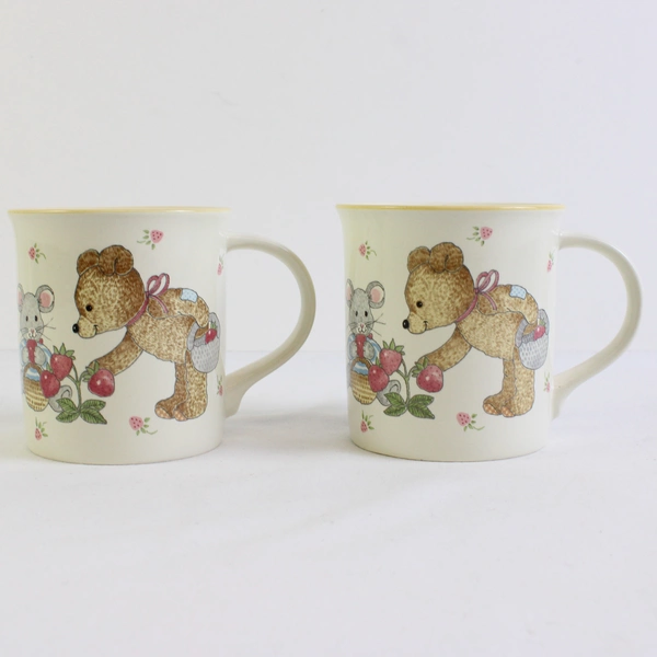 Lot Of 2 Mikasa Teddy (Ceramic) Pattern Mugs 3.75" Tall CC018