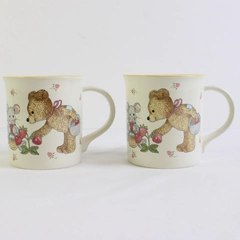Lot Of 2 Mikasa Teddy (Ceramic) Pattern Mugs 3.75" Tall CC018