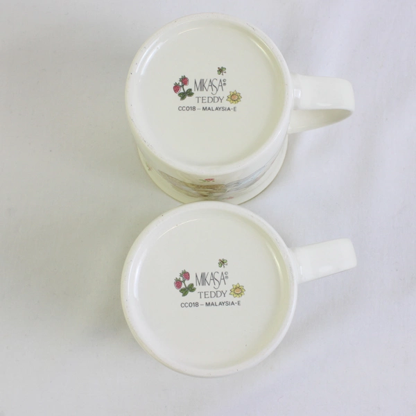 Lot Of 2 Mikasa Teddy (Ceramic) Pattern Mugs 3.75" Tall CC018
