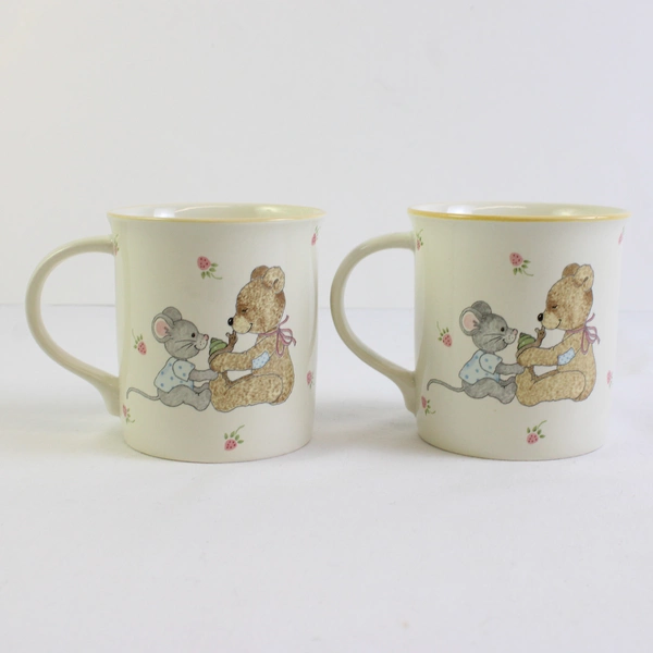 Lot Of 2 Mikasa Teddy (Ceramic) Pattern Mugs 3.75" Tall CC018