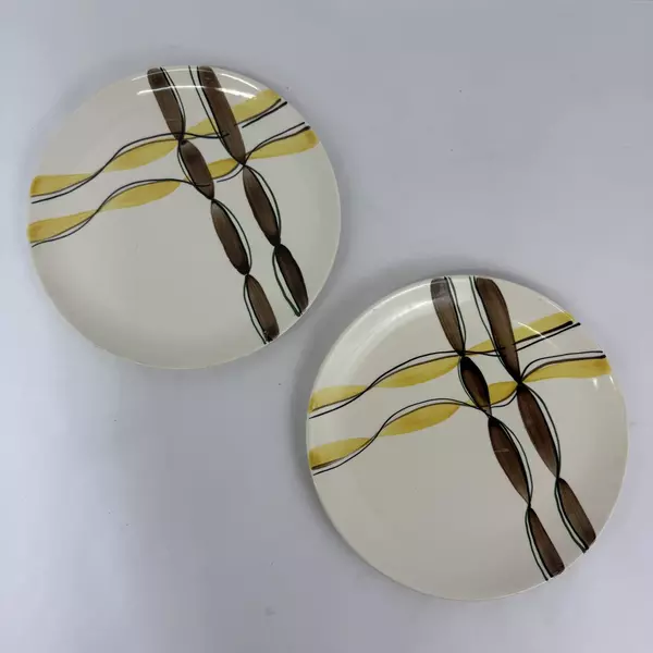 2 Blue Ridge Southern Potteries Hand Painted Festive Dinner Plates 10 inch