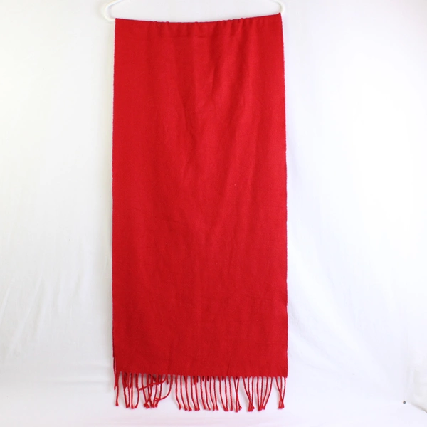 Lands' End Solid Red Scarf with Fringe 16" x 64"