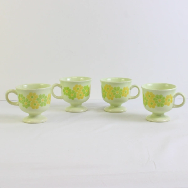 Lot Of 4 Franciscan Picnic (Ceramic) Pattern Footed Cups 3.5" Tall