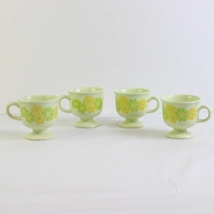 Lot Of 4 Franciscan Picnic (Ceramic) Pattern Footed Cups 3.5" Tall