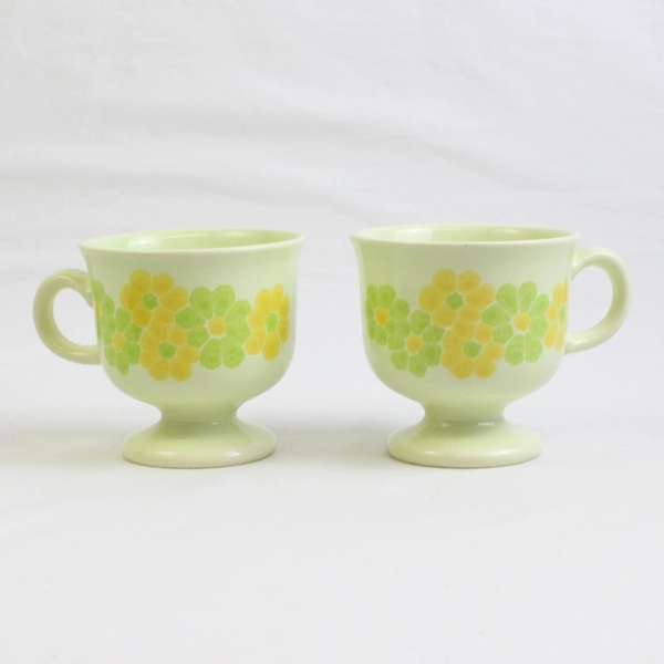 Lot Of 2 Franciscan Picnic (Ceramic) Pattern Footed Cups 3.5" Tall
