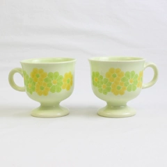 Lot Of 2 Franciscan Picnic (Ceramic) Pattern Footed Cups 3.5" Tall