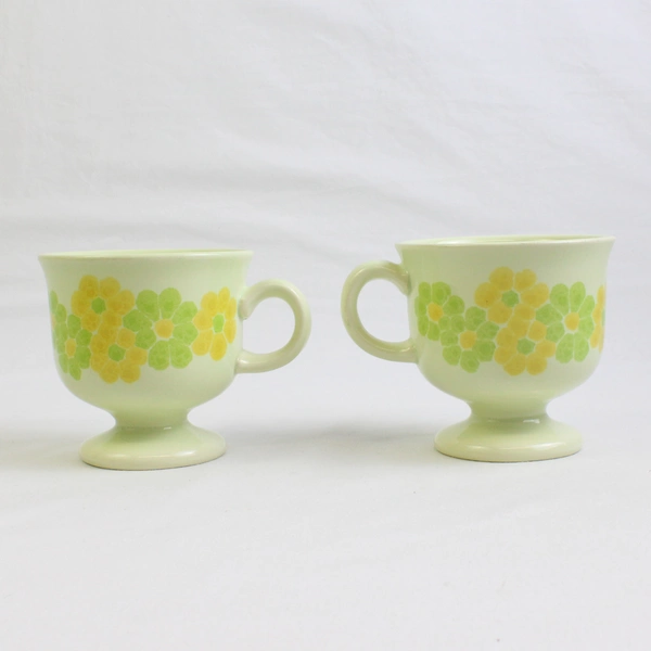 Lot Of 2 Franciscan Picnic (Ceramic) Pattern Footed Cups 3.5" Tall