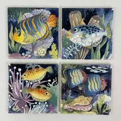 Set of 4 Jeffrey Court Tropical Fish tiles 4.25 Inch
