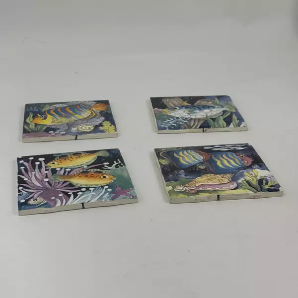 Set of 4 Jeffrey Court Tropical Fish tiles 4.25 Inch