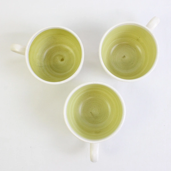 Lot Of 3 Franciscan Hacienda Green (Ceramic) Pattern Flat Cups 2.75" Tall