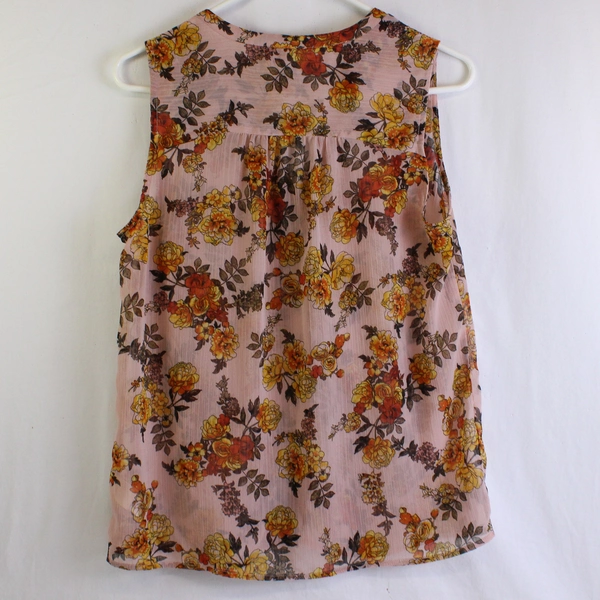 A New Day Sheer Pink and Orange Floral Pattern Sleeveless Blouse Women's Medium