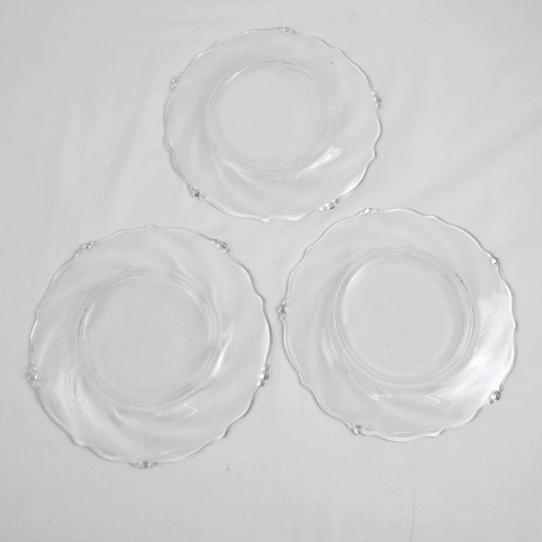 Lot Of 3 Heisey Waverly Pattern Clear Glass Luncheon Plate 8.75" Diameter