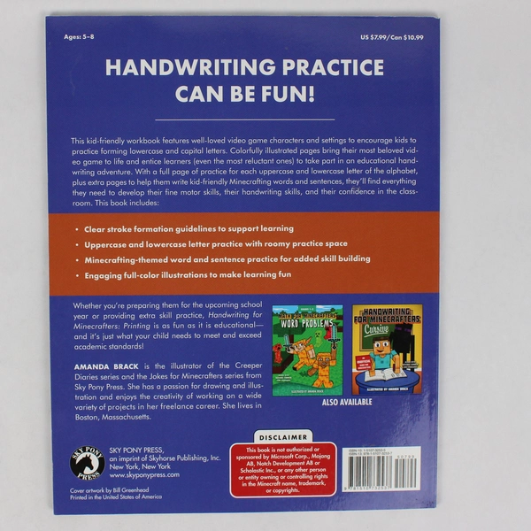 Handwriting for Minecrafters Printing 2018 PB Follows Common Core Standards