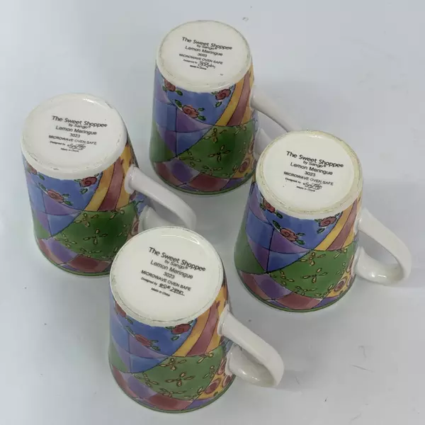 Set of 4 Sango Sue Zipkin The Sweet Shoppe Coffee Mugs Lemon Meringue 3023