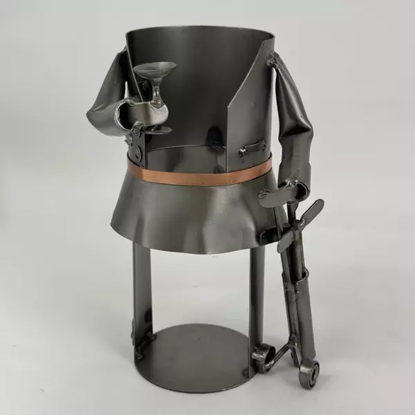 Metal Golf Themed Wine Bottle Holder Caddy Hand-crafted Barware 9"Tall