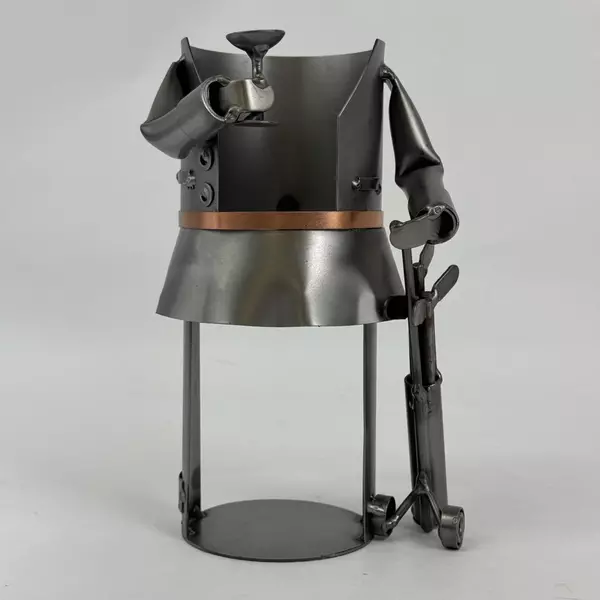 Metal Golf Themed Wine Bottle Holder Caddy Hand-crafted Barware 9"Tall