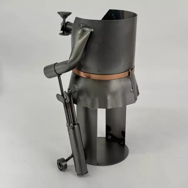 Metal Golf Themed Wine Bottle Holder Caddy Hand-crafted Barware 9"Tall