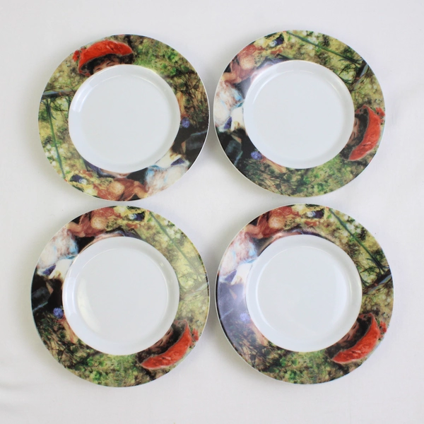 Lot Of 4 Sakura Genuine Porcelain Renoir Pattern Flat Cup Saucers 6.25" Diameter