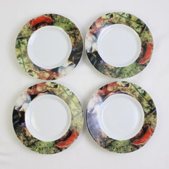 Lot Of 4 Sakura Genuine Porcelain Renoir Pattern Flat Cup Saucers 6.25" Diameter